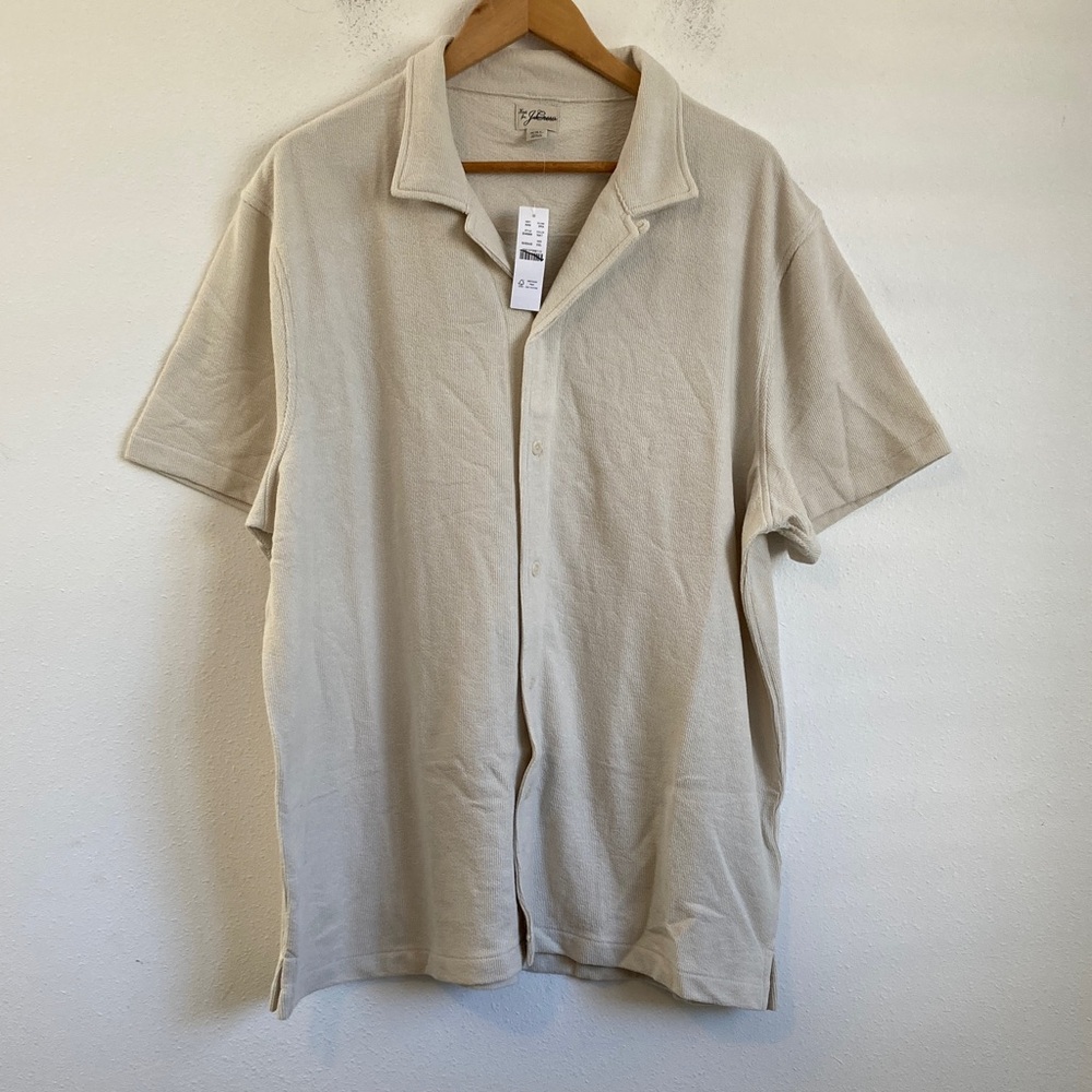 J Crew Textured camp-collar‎ sweater-tee Mens XXL Natural